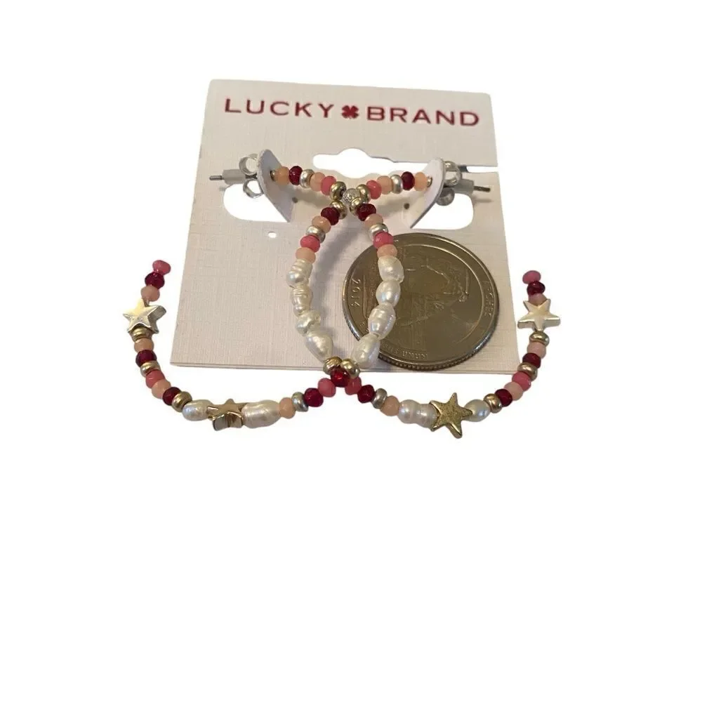 Beaded C Hoop Lightweight Earrings w/ Small Silver & Goldtone Stars.
